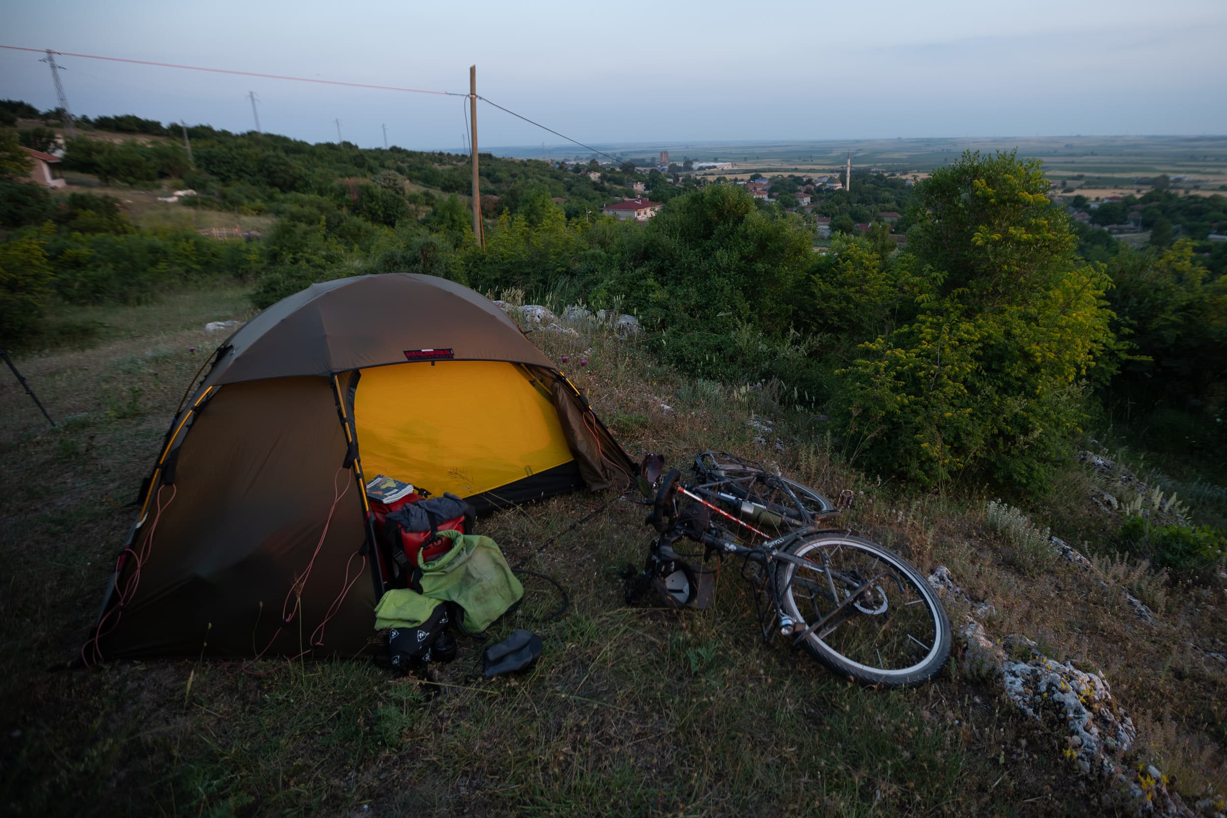 Wild camping spot in western turkey at dusk