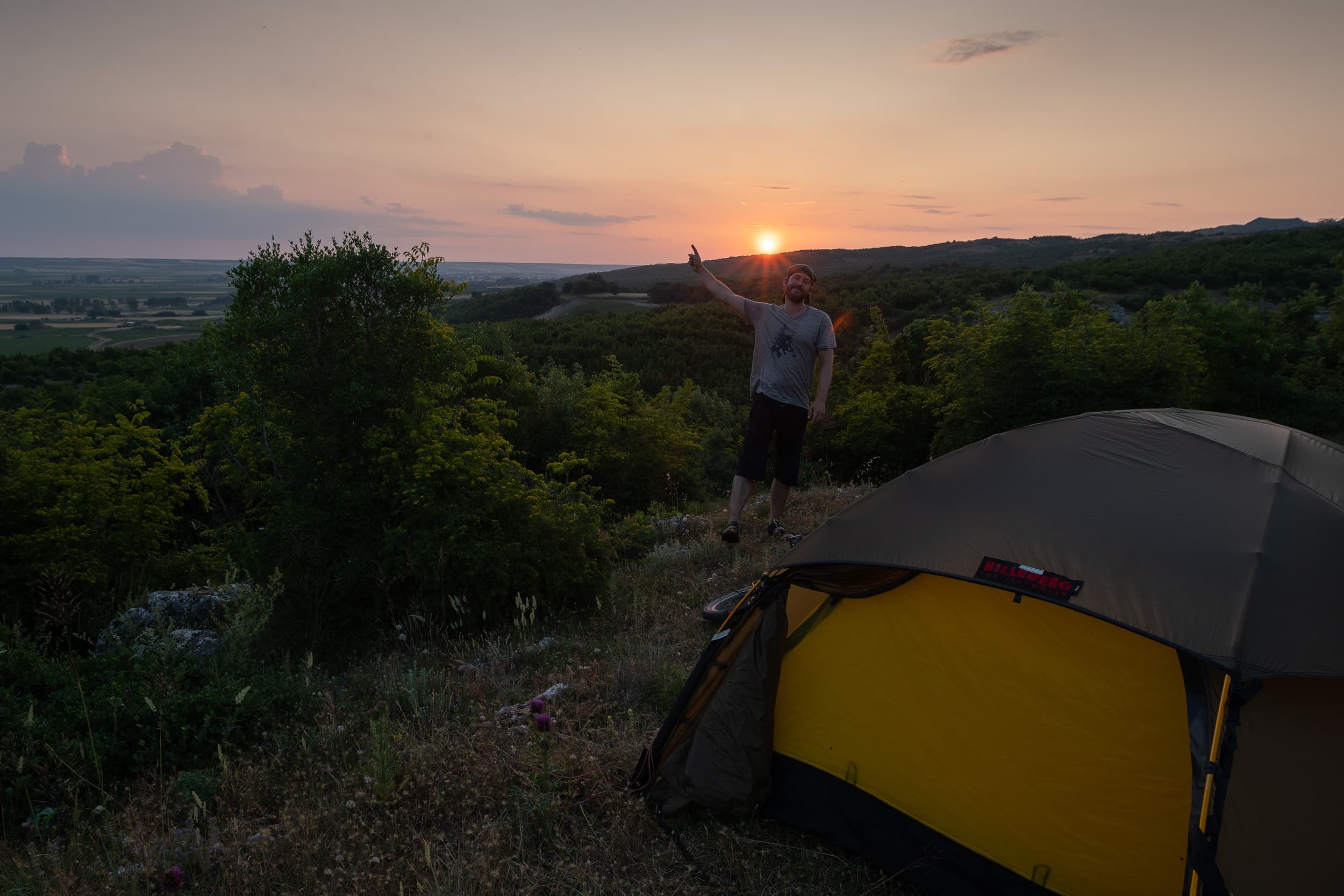 bicycle touring turkey wildcamping at sunset in Turkey