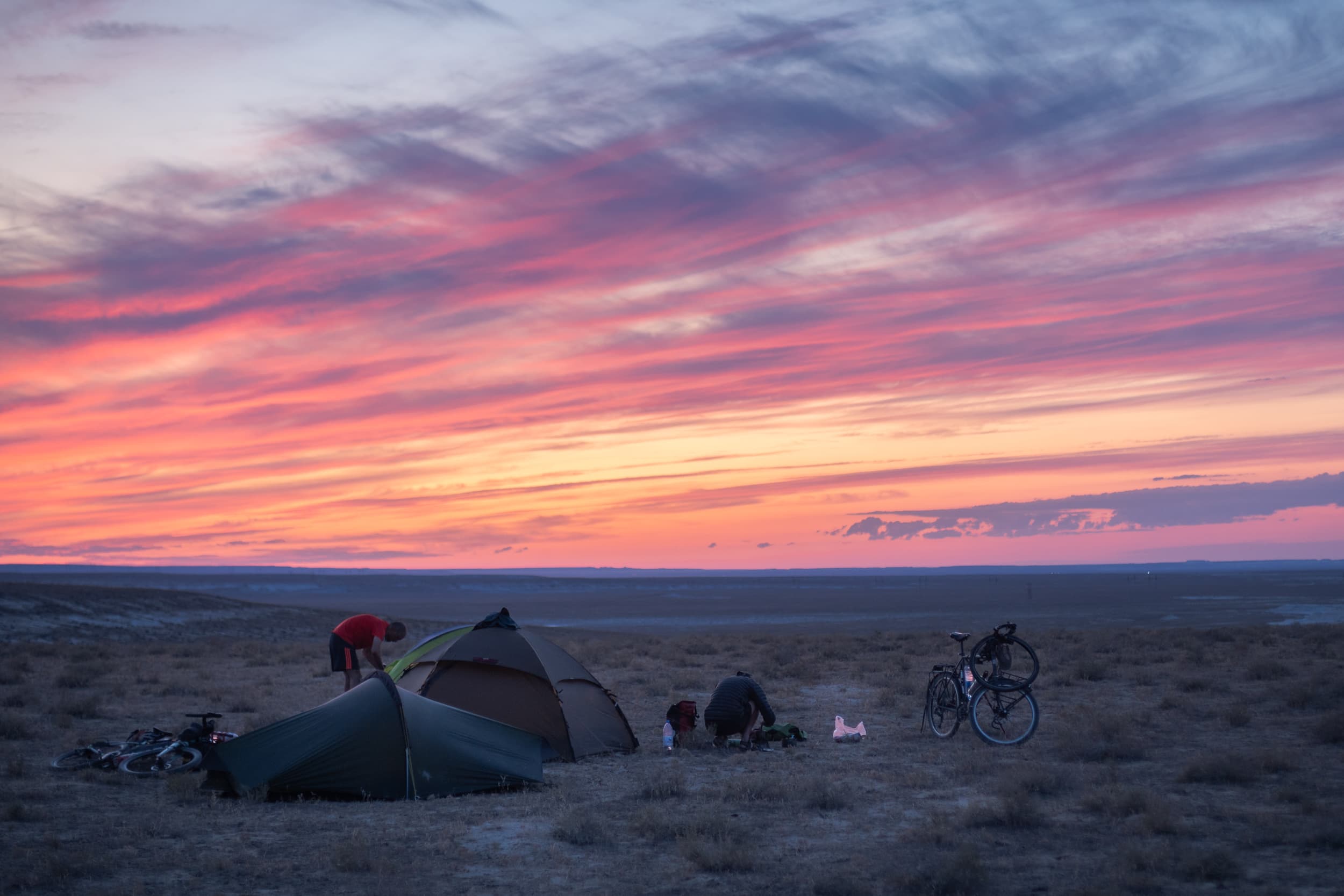 desert camping with a great sunset