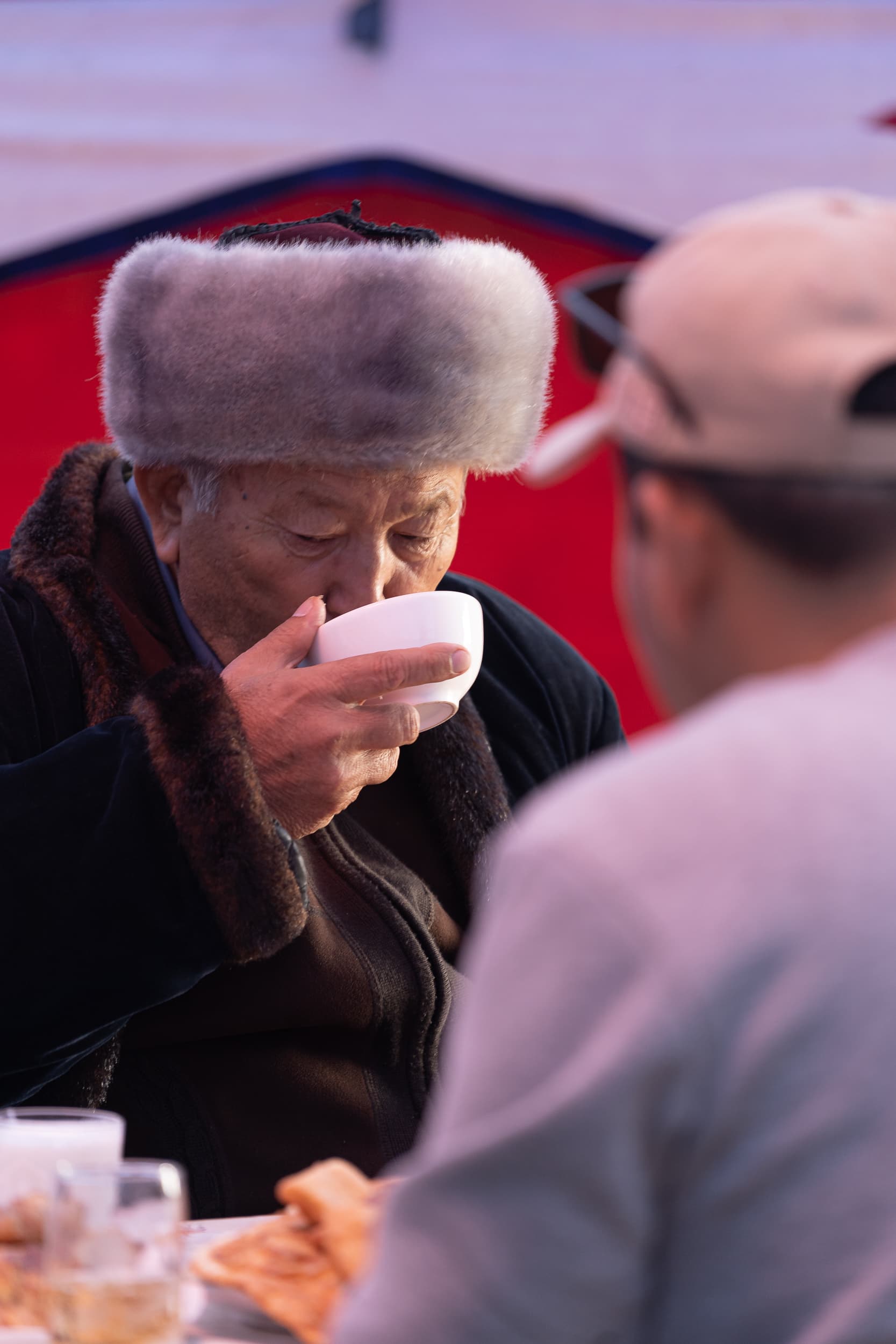 old Kazakh man drinking tea